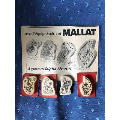 rare Asterix series of 4 Mallat erasers with period advertising