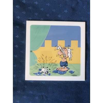 Astérix 1 carrelage faïence carreau " idefix et Astérix se sèchent " 20 x 20 cm