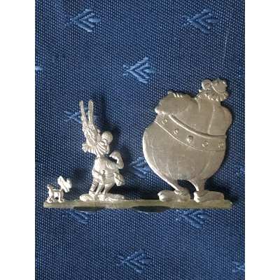rare asterix figurine en fer blanc plate " asterix obelix idefix " année 80