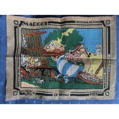 Asterix rare large canvas "the meal" of margot 39x 30 cm